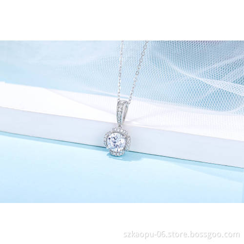 Vintage Luxury 925 Sterling Silver Large Moissanite Diamond Pendant Engagement Round Gemstone Setting Wedding Party Necklace